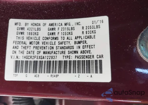 2016 Honda Accord Sport z USA, uszkodzony, nr VIN 1HGCR2F5XGA122937